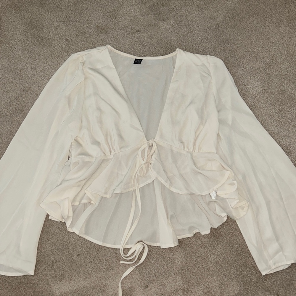 SHEIN cream long sleeve tie top